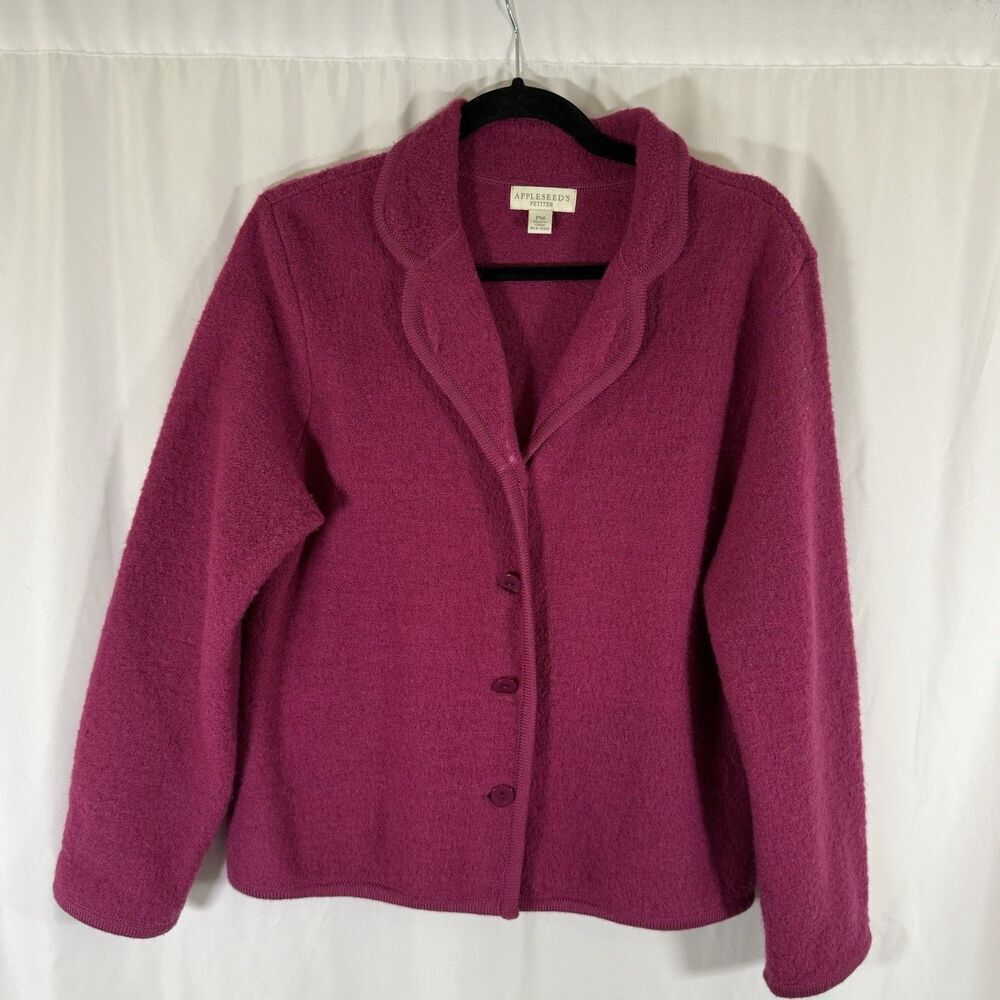 Appleseeds 100% Wool Jacket Women's Petite medium Pink Button Front Pocketless